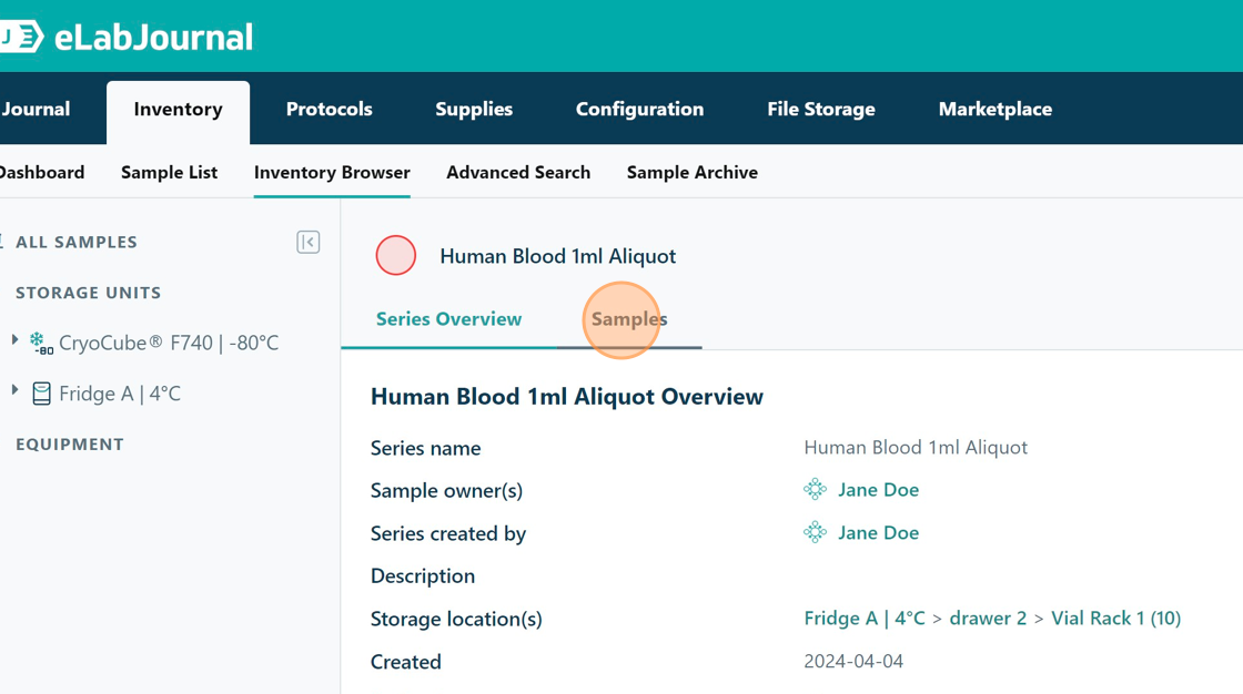 Navigate and select specific sample in inventory management system. - Step 5.png
