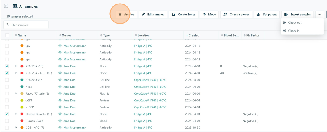 Archive samples in inventory on eLabJournal. - Step 9.png