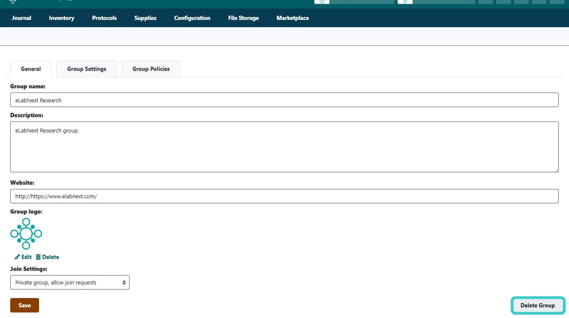 Delete a Group in eLabJournal - Step 2.png